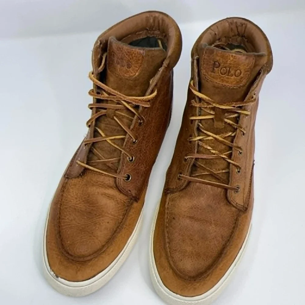 Polo Ralph Lauren Chukka Boots Mens 10 D Brown Leather Hi Top Shoe Tedd Preppy